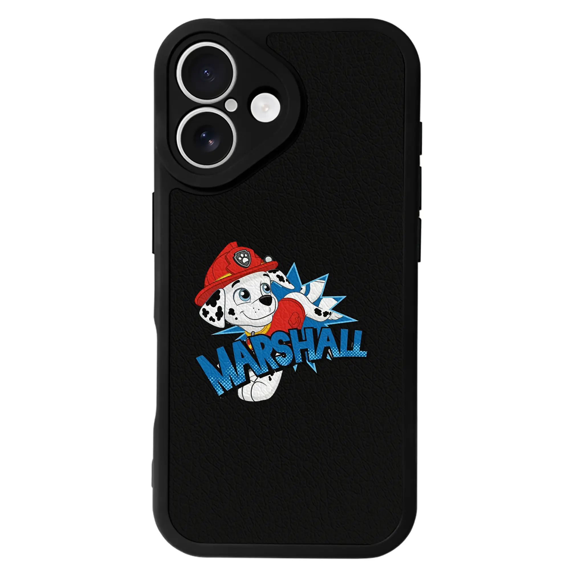 パウ・パトロール グッズ マーシャル - IPhone 16シリーズ対応 ・ シリコンスマホケース ・ レザー調 ・ 高精度フィット ・ 耐衝撃 ・ ワイヤレス充電対応 ・ 精密カット